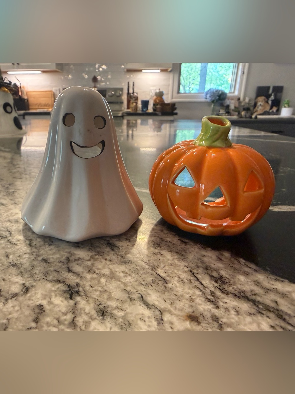 Ceramic Halloween Ghost and Pumpkin Accent Set - White & Orange